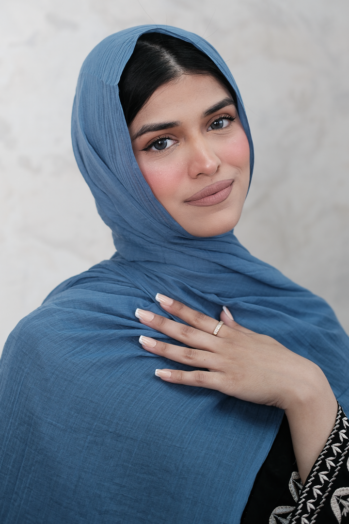 Marine Blue Cotton Silk Hijab