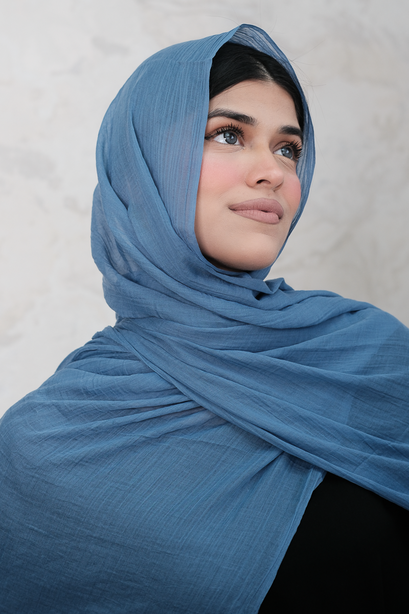 Marine Blue Cotton Silk Hijab