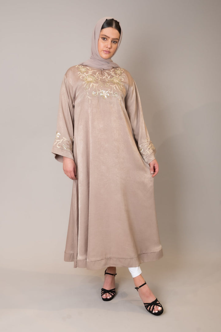 Beige Embroidered Midi Dress