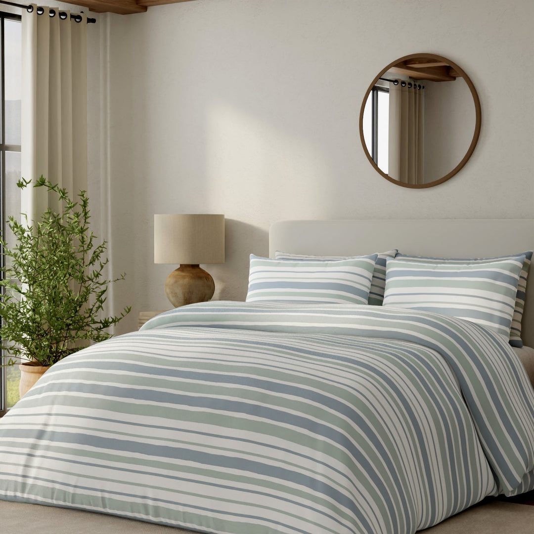 Vantona Drawn Stripe Duvet Cover Set - Blue
