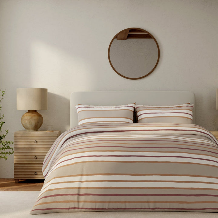 Vantona Drawn Stripe Duvet Cover Set - Beige