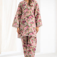 Slub Cambric Tea Pink Stitched Suit - Ego