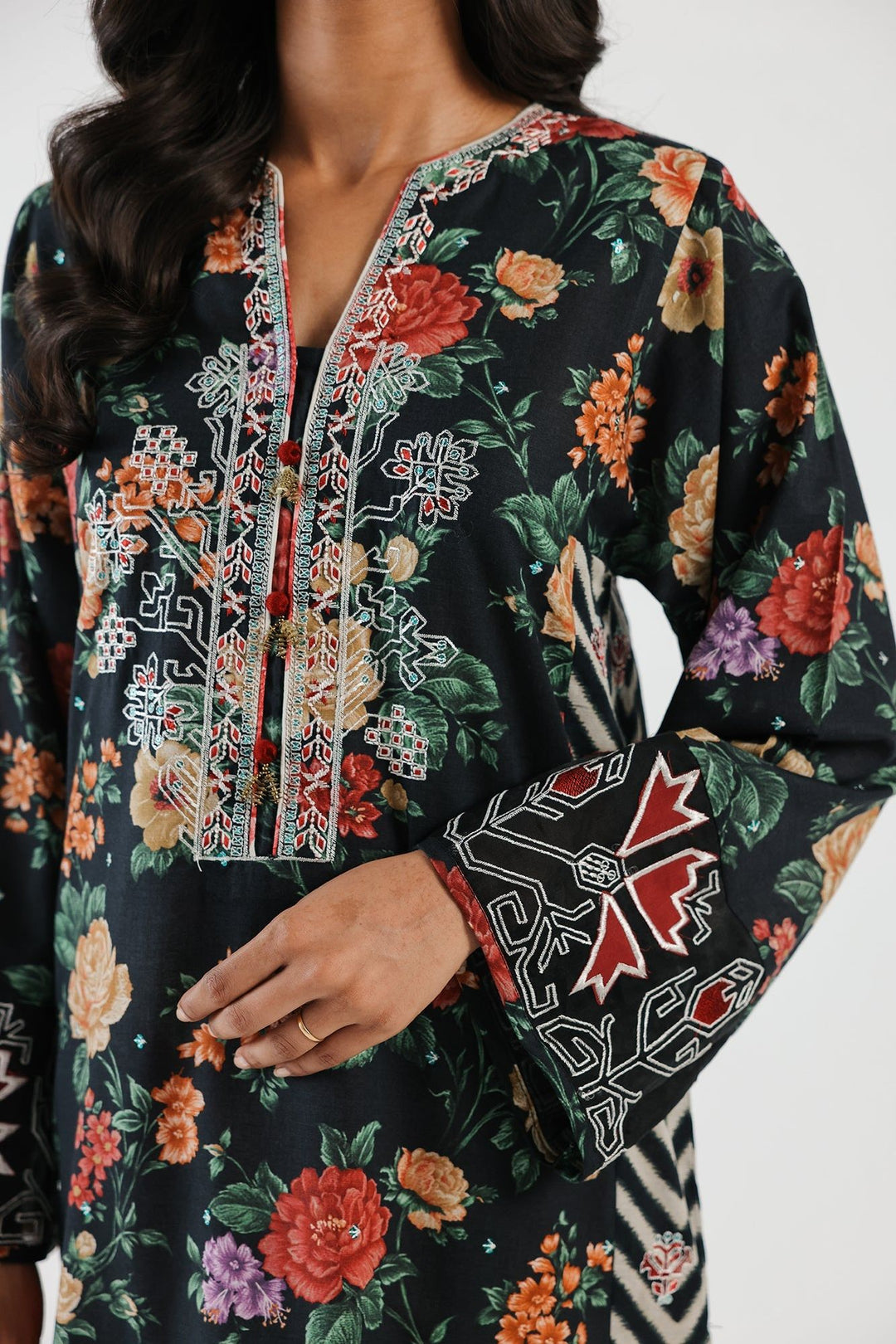 Lawn Black Stitched Suit - Ethnic