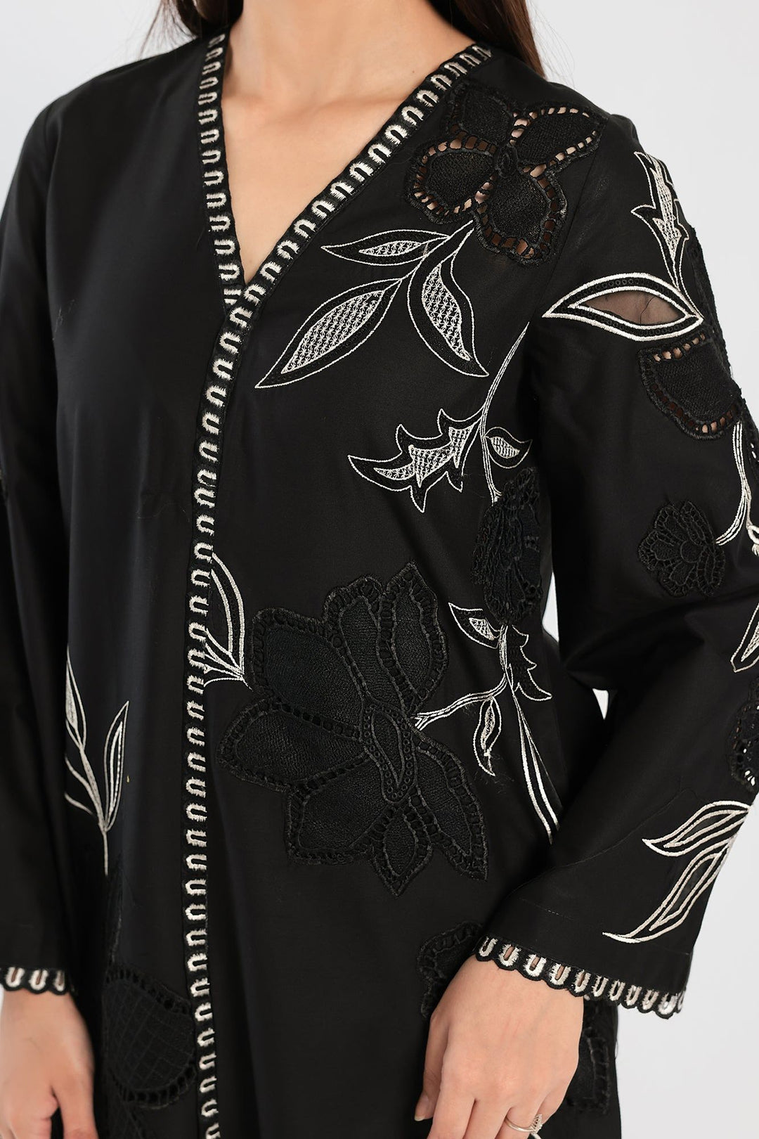 Cotton Linen Black Stitched Suit - Ethnic