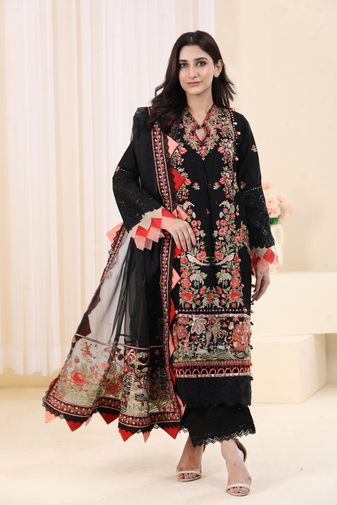 Black 3 Piece Suit - Elan Luxury Lawn