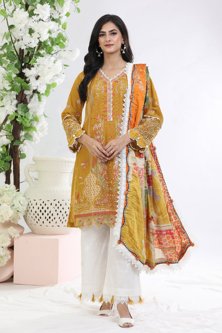 Gold 3 Piece Suit - Elan Luxury Lawn