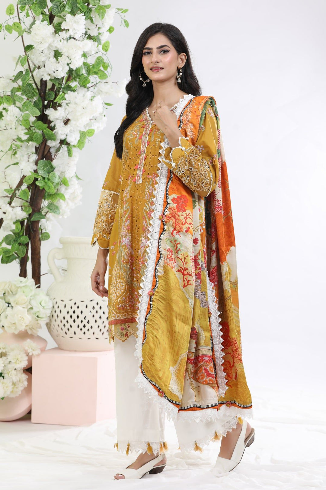 Gold 3 Piece Suit - Elan Luxury Lawn