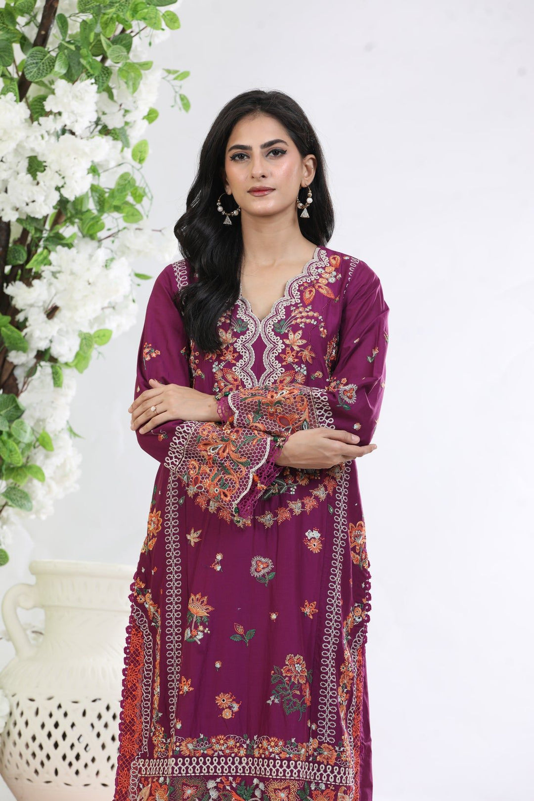 Magenta 3 Piece Suit - Elan Luxury Lawn