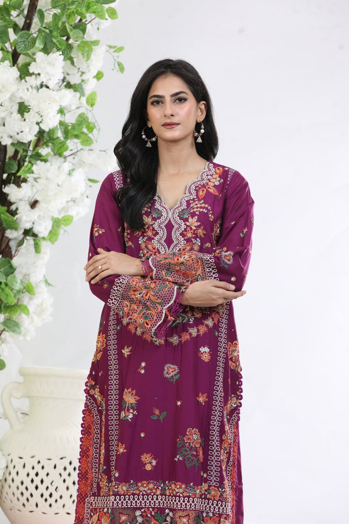 Magenta 3 Piece Suit - Elan Luxury Lawn