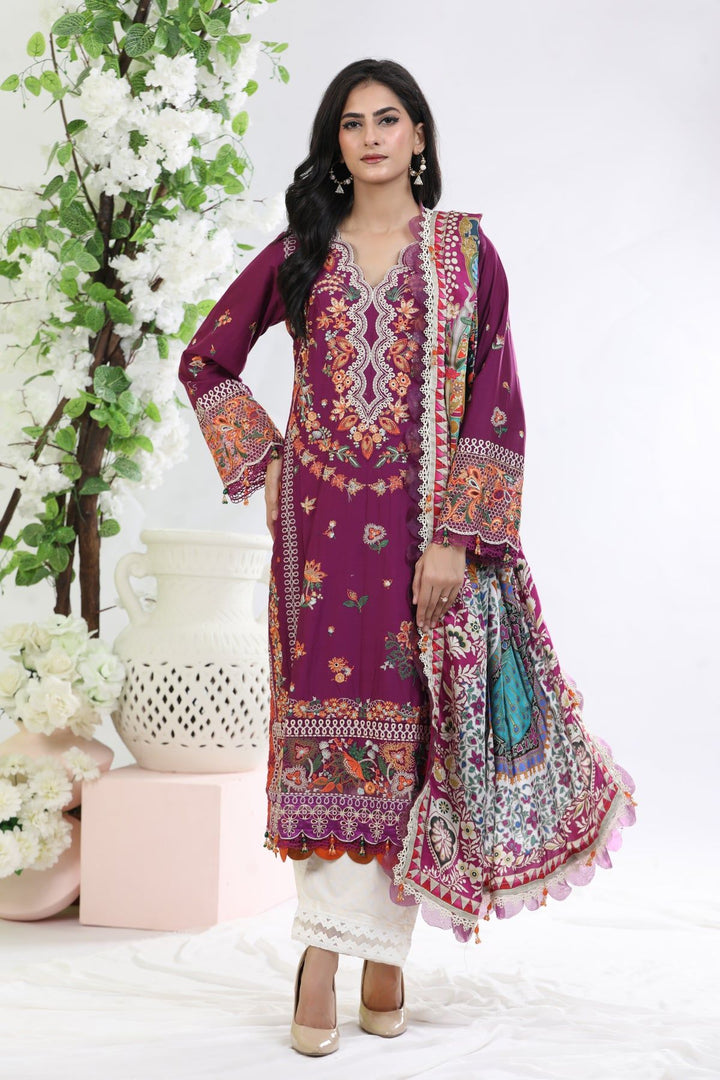 Magenta 3 Piece Suit - Elan Luxury Lawn