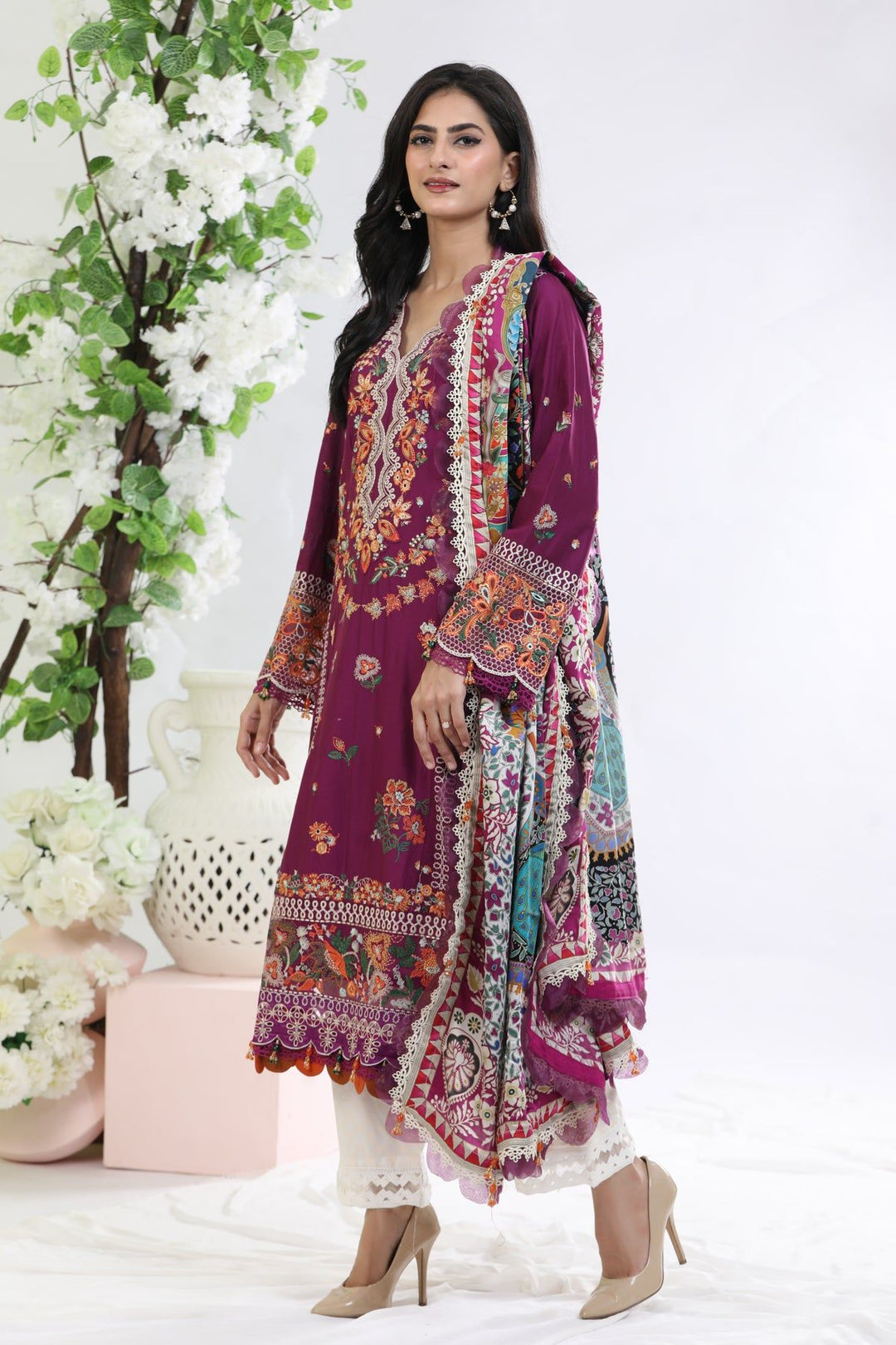 Magenta 3 Piece Suit - Elan Luxury Lawn