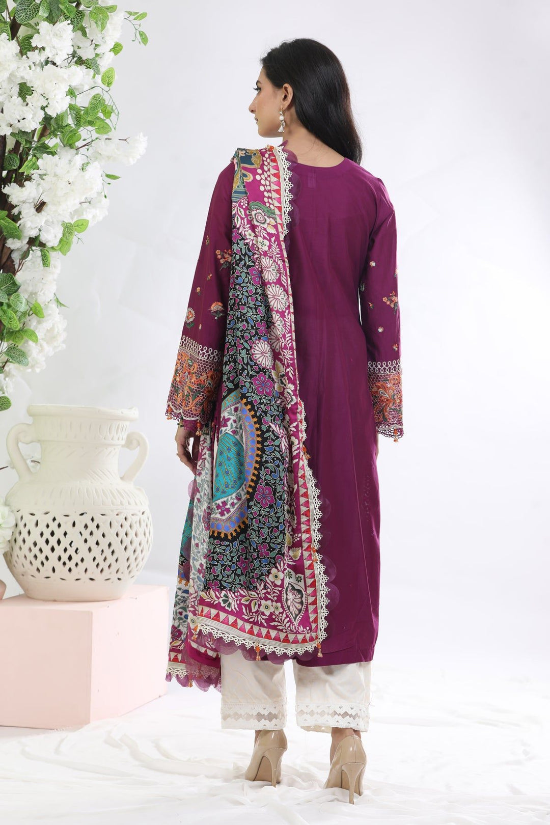 Magenta 3 Piece Suit - Elan Luxury Lawn