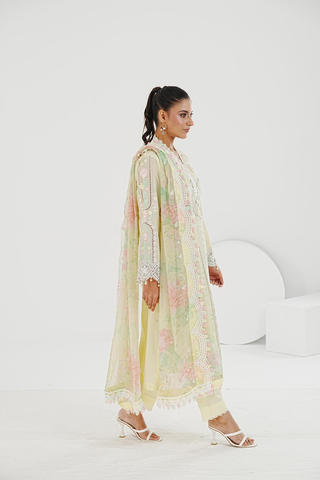 Embroidered Lawn Lemon Stitched Suit - Maria B