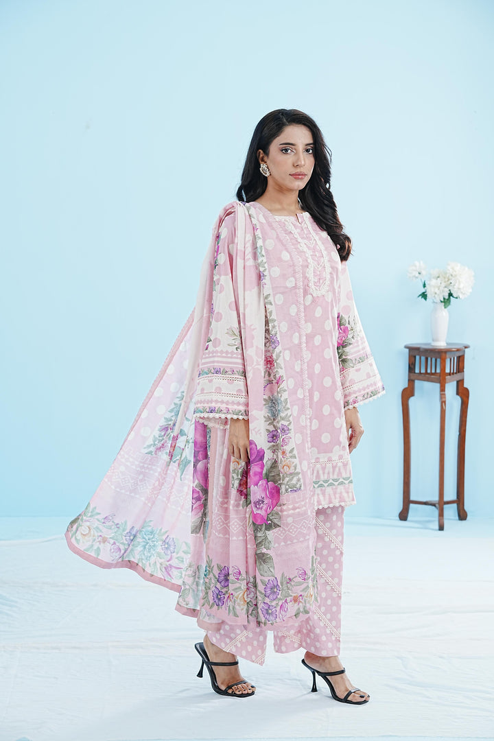 Lawn Pink Stitched Suit - Elaf
