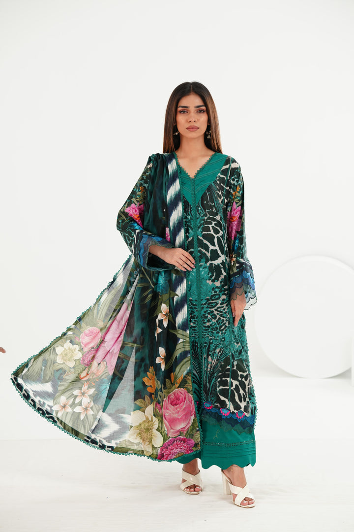 Lawn Sea Green Stitched Suit - Elaf