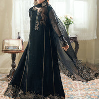Embroidered Chiffon Black Stitched Suit - Azure