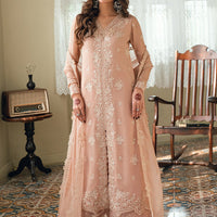 Embroidered Chiffon Tea Pink Stitched Suit - Azure