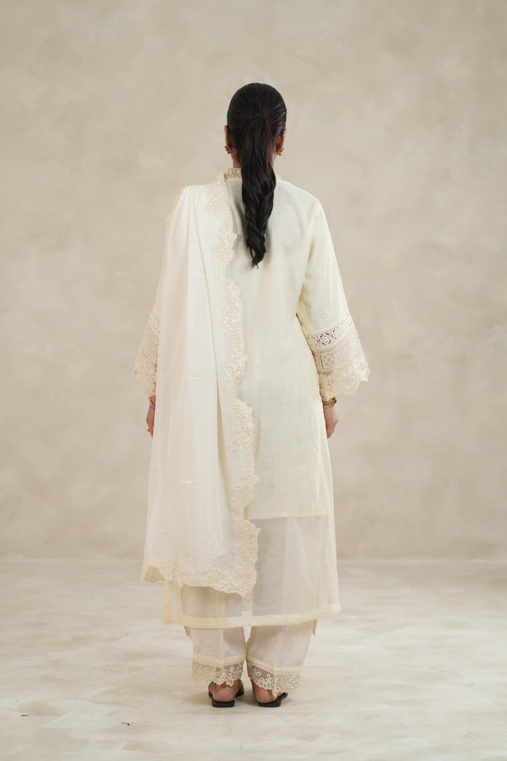 Embroidered Khaddi Net Ivory Stitched Suit - Azure
