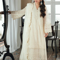 Embroidered Khaddi Net Ivory Stitched Suit - Azure