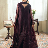 Embroidered Chiffon Burgundy Stitched Suit - Azure