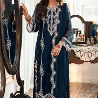 Embroidered Khaddi Net Navy Blue Stitched Suit - Azure