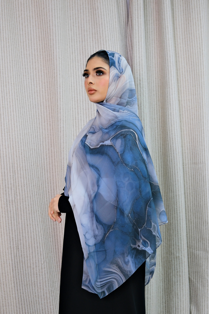 Stone Flow Blue Printed Hijab