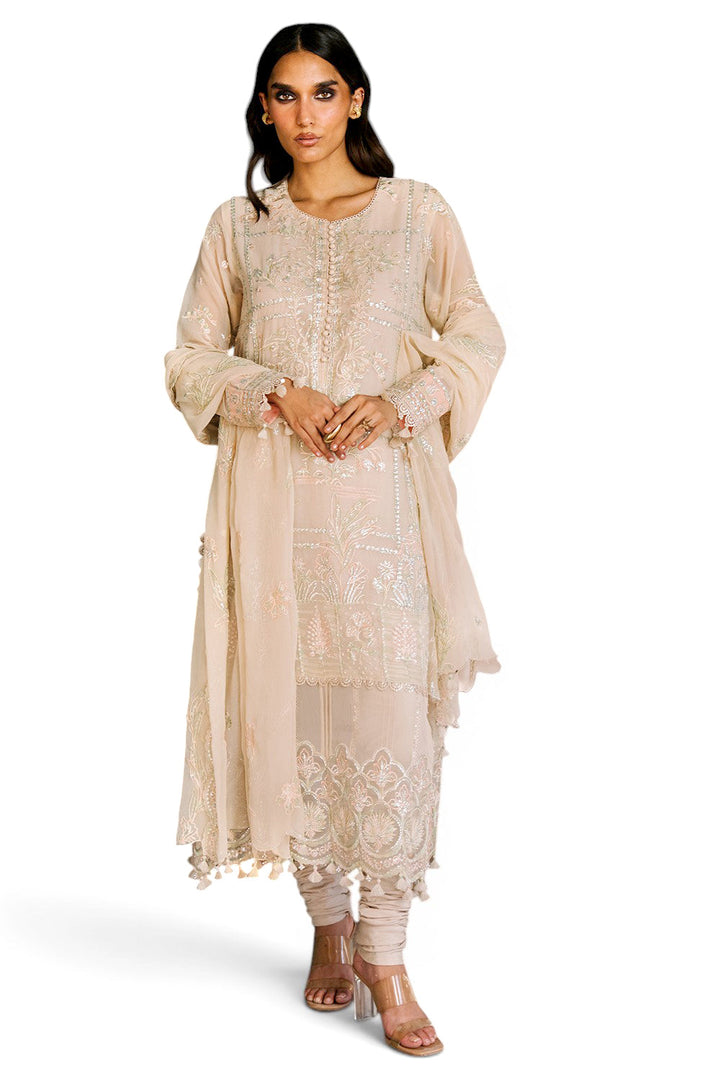 Embroidered Chiffon Cream Stitched Suit - Gul Ahmed