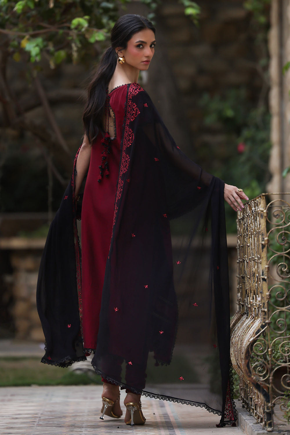 Embroidered Cotton Silk Maroon Stitched Suit - Gul Ahmed