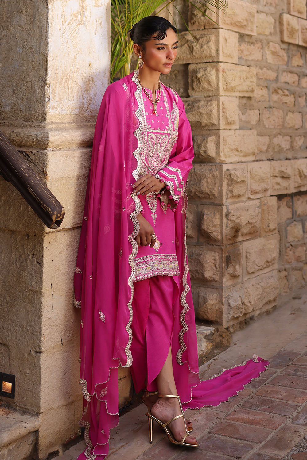 Embroidered Lawn Dark Pink Stitched Suit - Gul Ahmed