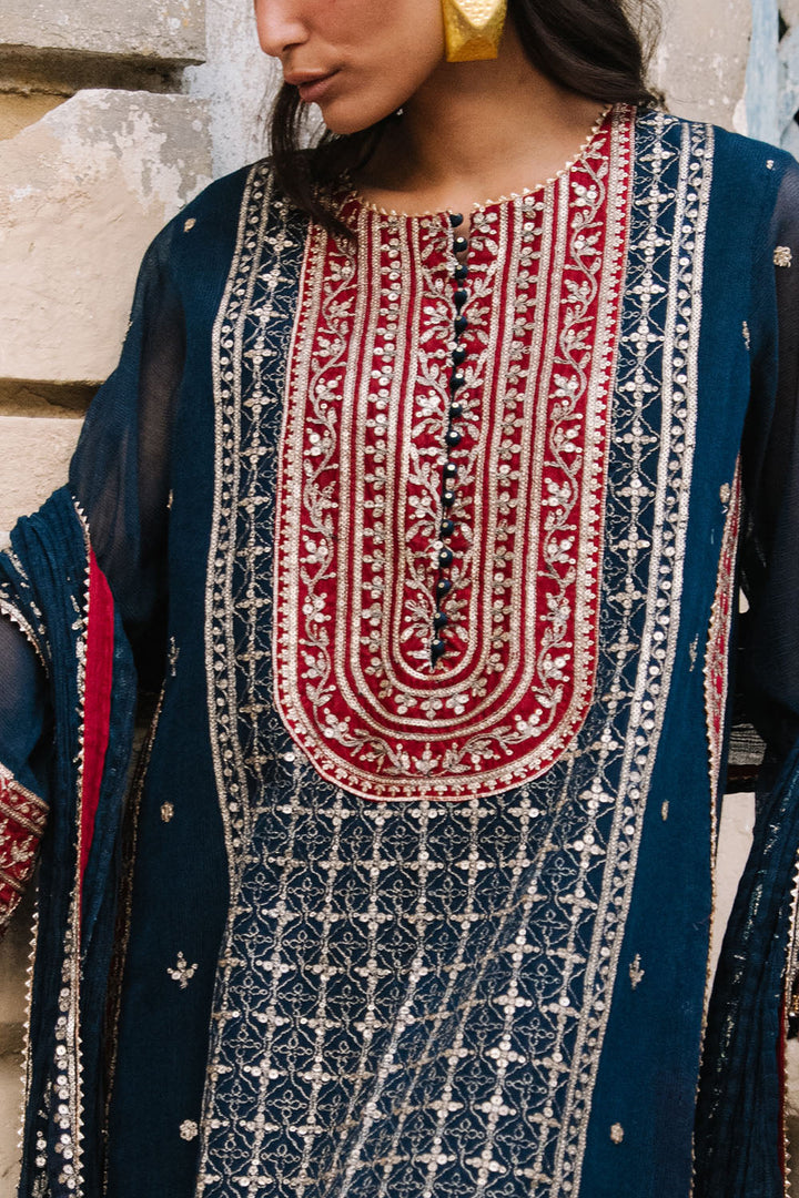 Embroidered Cotton Net Teal Stitched Suit - Gul Ahmed