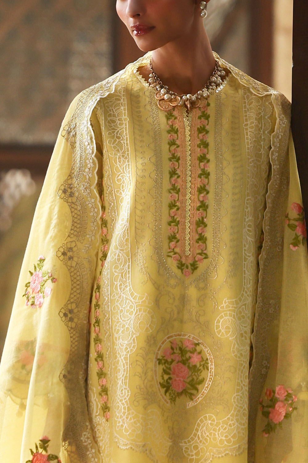 Embroidered Cotton Net Yellow Stitched Suit - Gul Ahmed