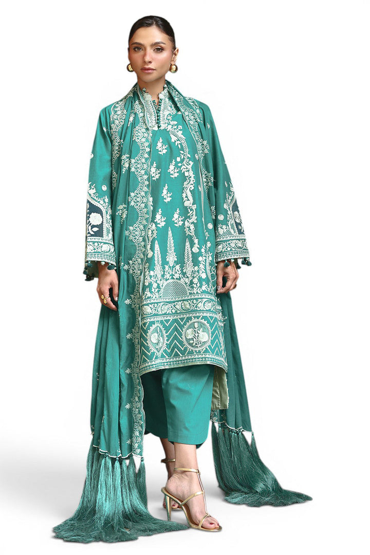 Embroidered Lawn Green Stitched Suit - Gul Ahmed