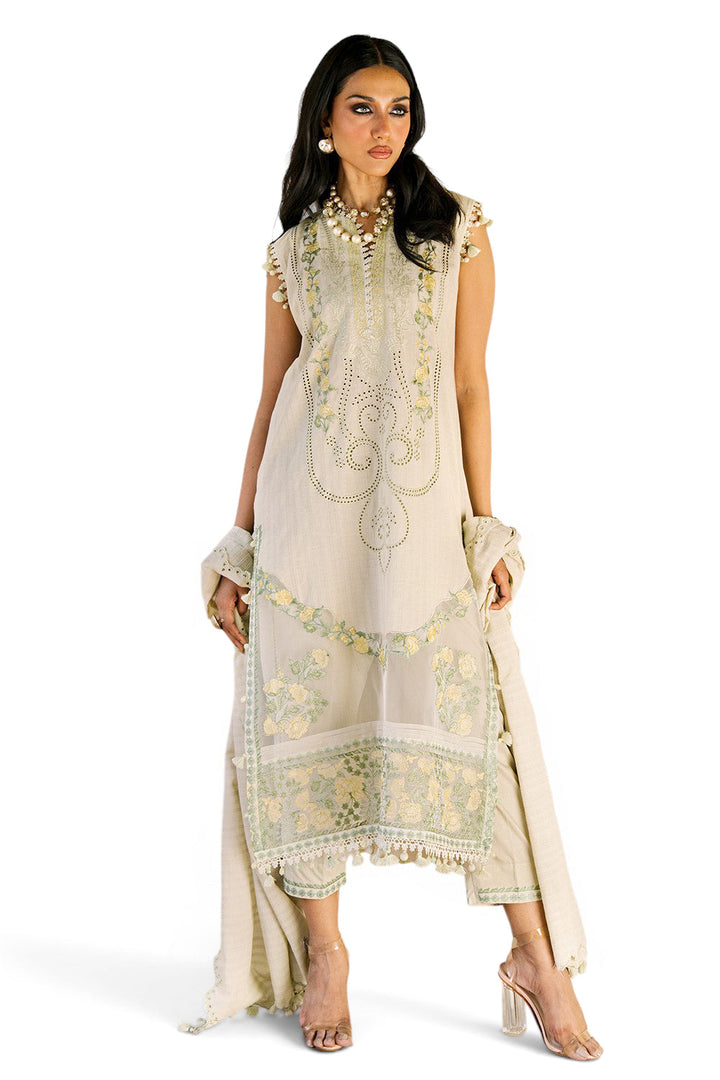 Embroidered Zari Stripe Green Stitched Suit - Gul Ahmed