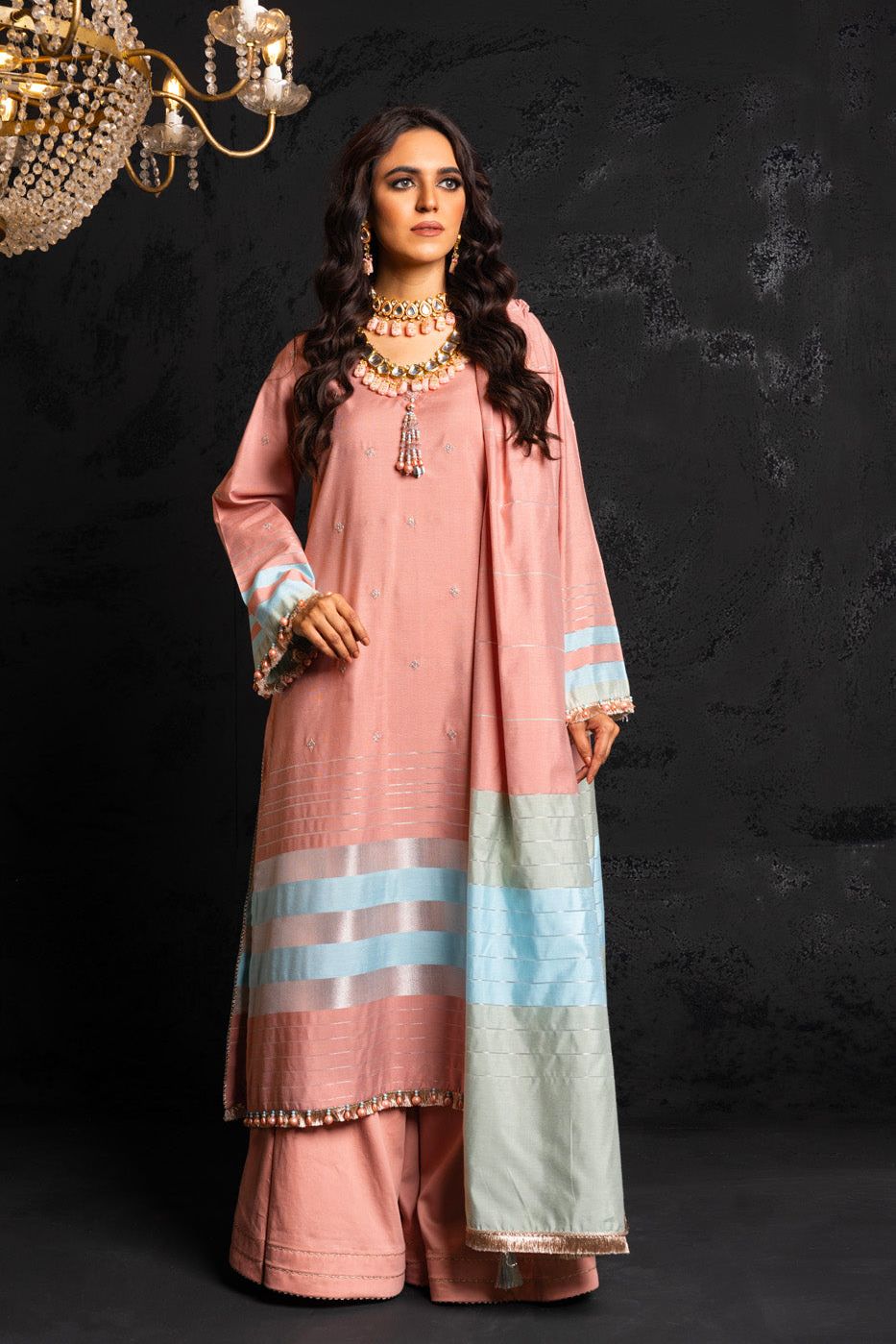 Embroidered Yarn Dyed Pink 2 Piece Suit - Al Karam