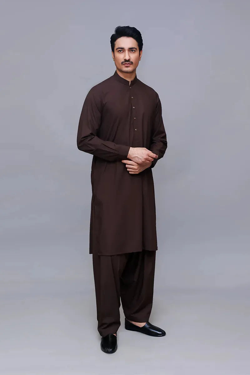 Basic Poly Viscose Chocolate Torte Classic Fit Suit - Amir Adnan