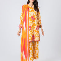 Embroidered Printed Khaddar Orange Unstitched Suit - Alkaram