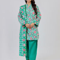 Printed Khaddar Green Unstitched Suit - Alkaram