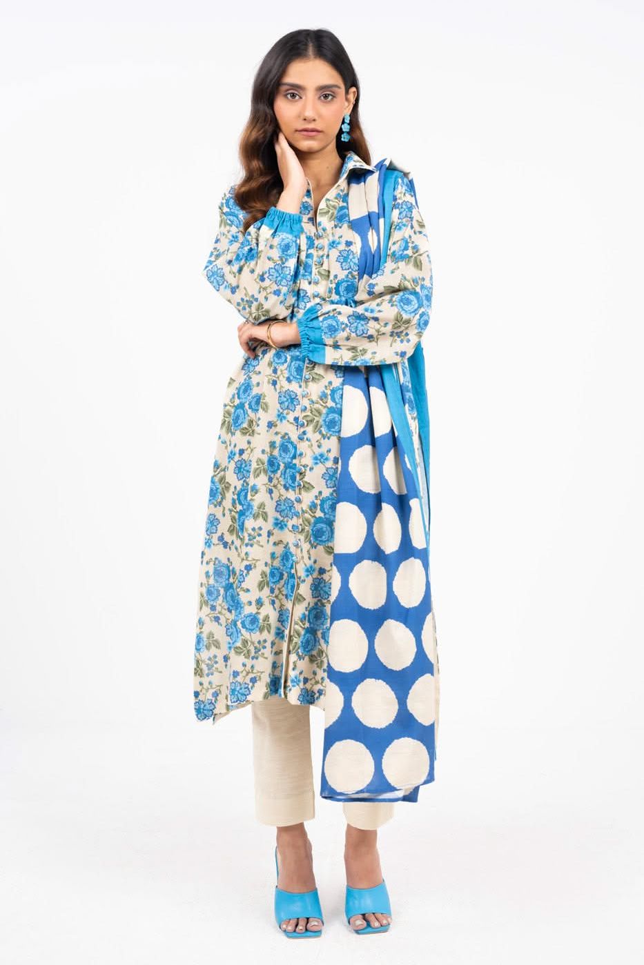 Printed Khaddar Beige Unstitched Suit - Alkaram