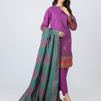 Printed Khaddar Suit Magenta Unstitched Suit - Alkaram