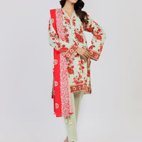 Printed Viscose Slub Beige Unstitched Suit - Alkaram