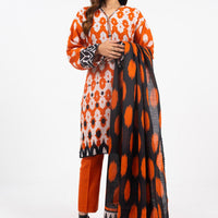 Printed Khaddar Orange Unstitched Suit - Alkaram