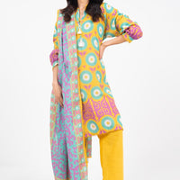 Printed Khaddar Yellow Unstitched Suit - Alkaram