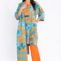 Printed Khaddar Orange Unstitched Suit - Alkaram