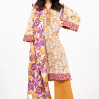 Printed Khaddar Yellow Unstitched Suit - Alkaram