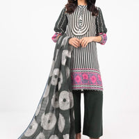 Printed Khaddar Black Unstitched Suit - Alkaram