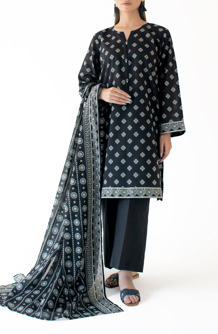 Lawn Black Unstitched Suit - Orient