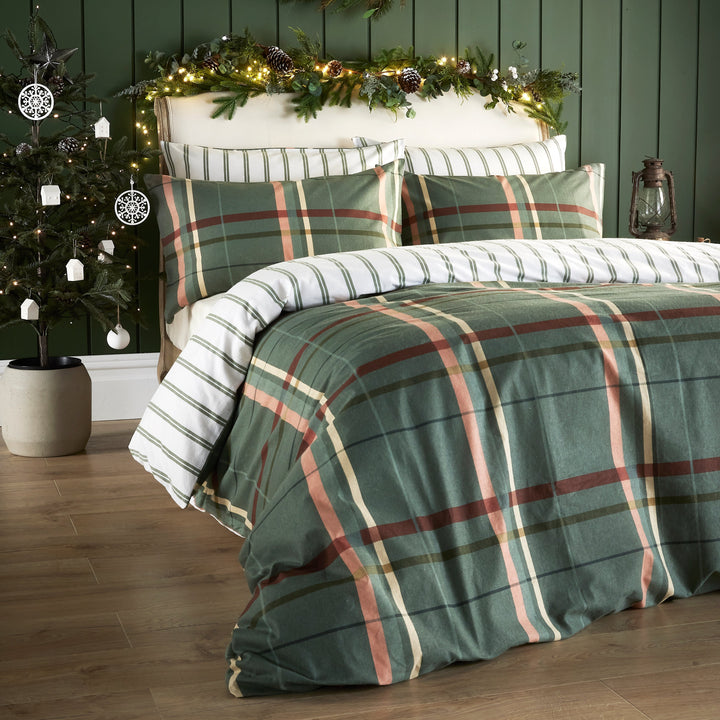 Vantona Essentials Range Brushed Plaid Duvet Cover Set - Green