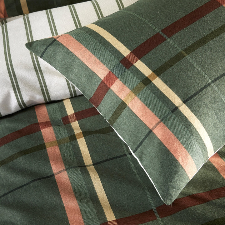 Vantona Essentials Range Brushed Plaid Duvet Cover Set - Green