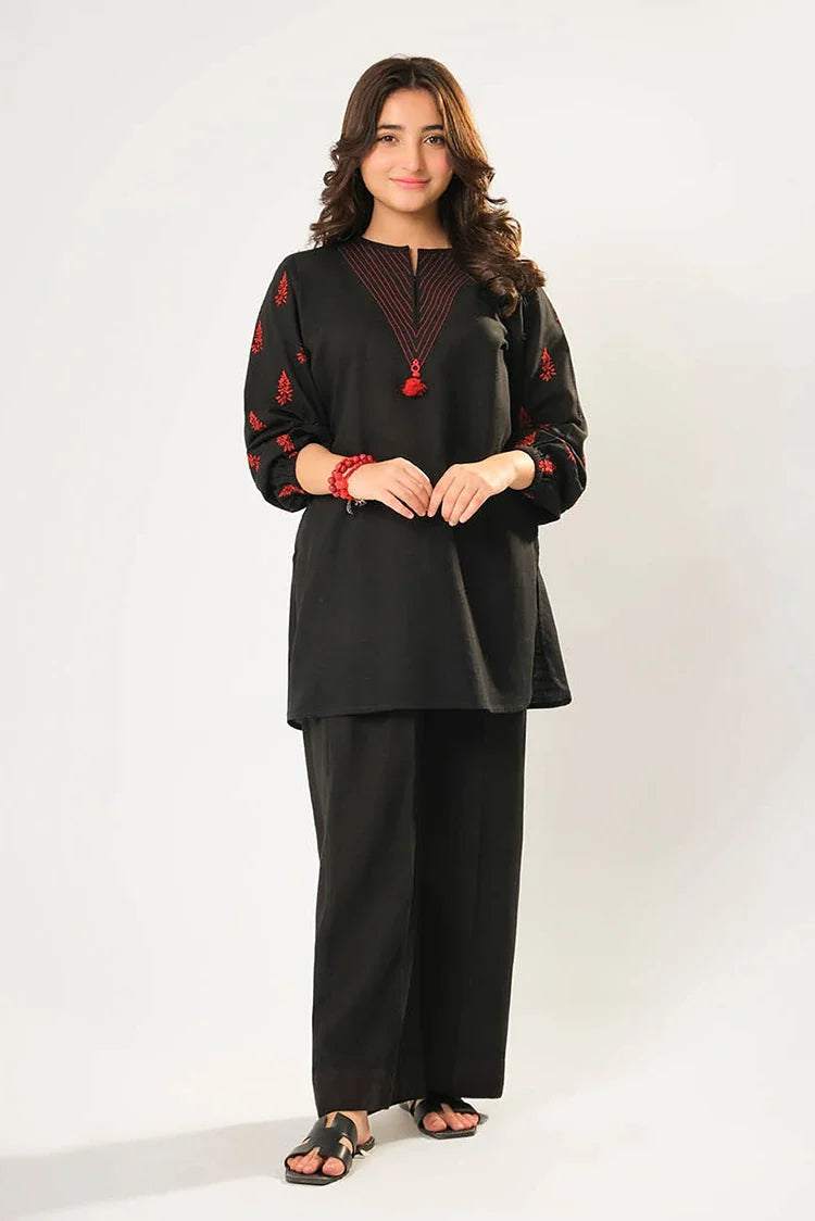 Cotton Khaddar Dyed Black Stitched Suit - Senorita