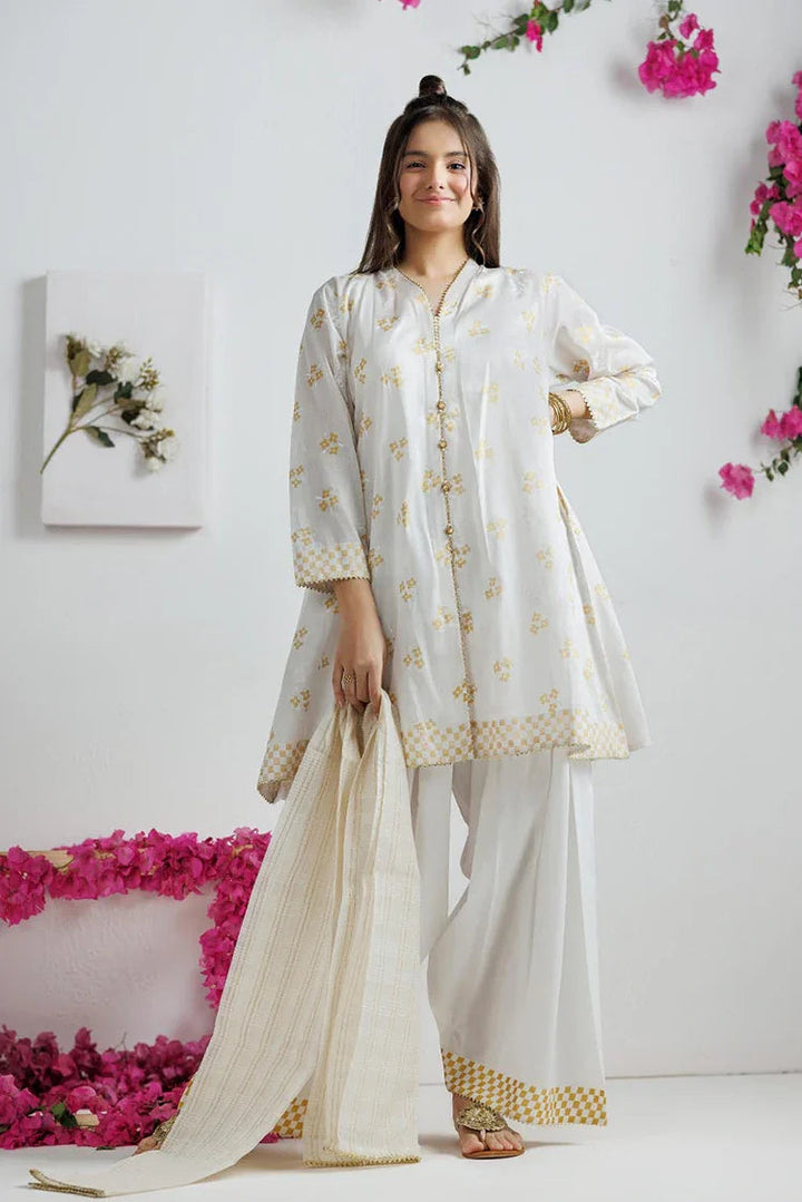 Cotton Lawn White & Gold Stitched Suit - Senorita
